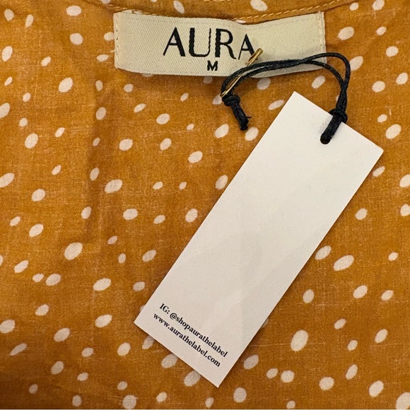 Aura | Midi Dress | Golden | Polka Dot | Button Front | Flounce Hem | NWT - Picture 6 of 7